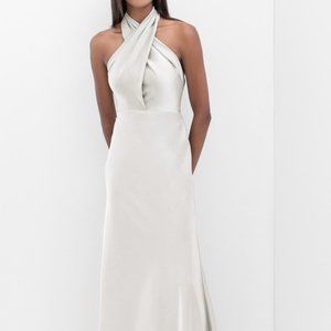 Watters Bianca Halter Dress White Satin